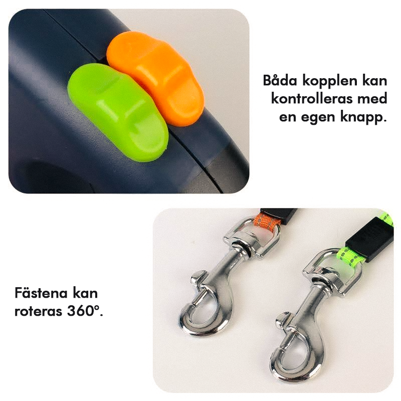 Flexi dubbelt hundkoppel - trasselfritt